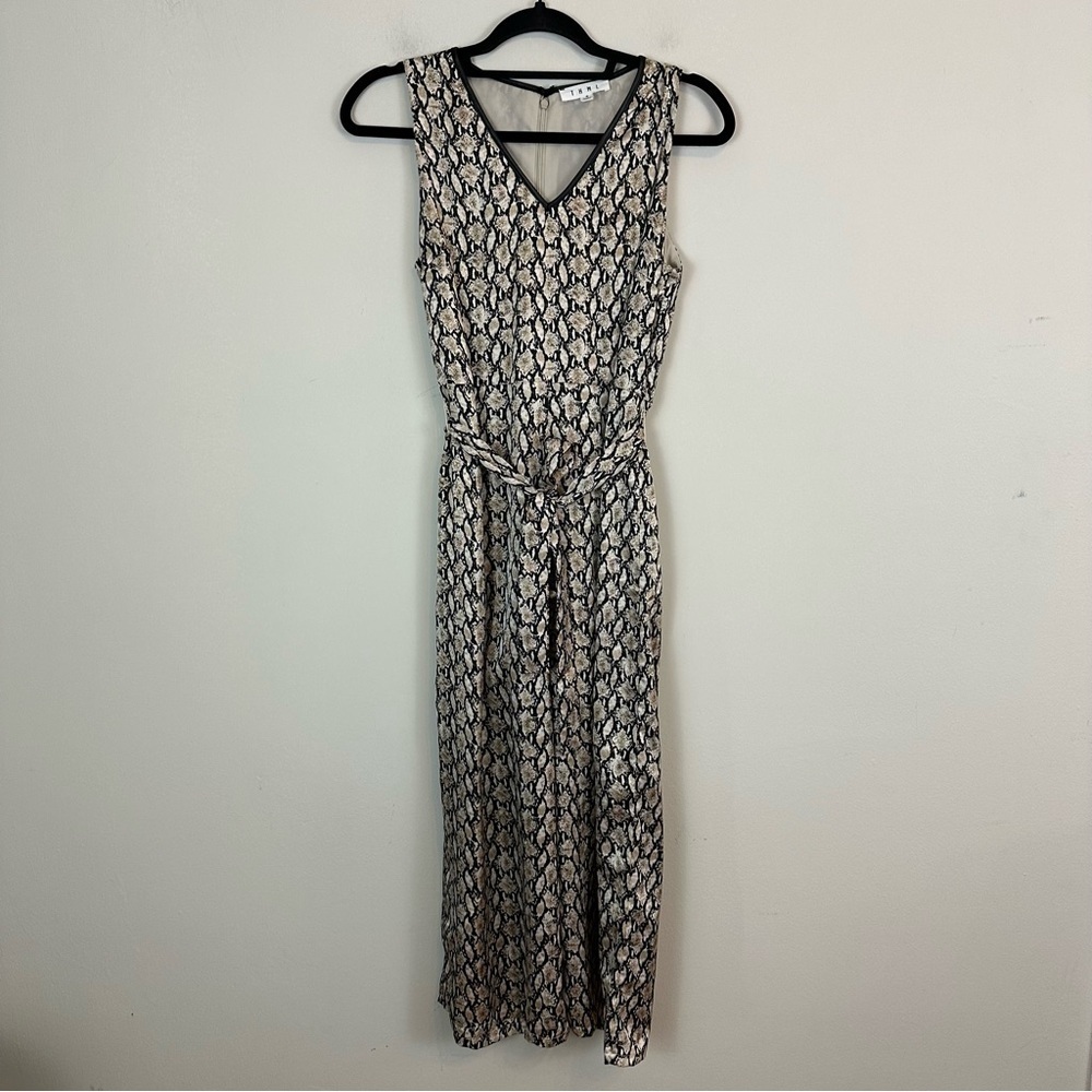 THML | Tan and Black Snake Print Sleeveless Tie Waist Jumpsuit Size Small